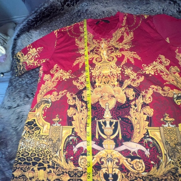 Y2K Public Denim Red and Gold Baroque Short Sleeve Tee - Picture 4 of 8